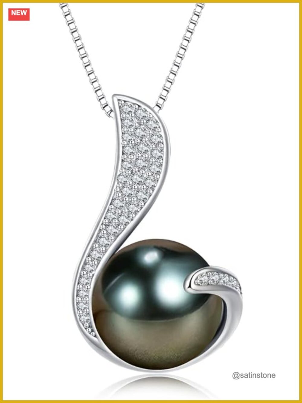 Tahitian Black Pearl Pendant Necklace 10.5-11mm Sterling Silver Gold Plated Box